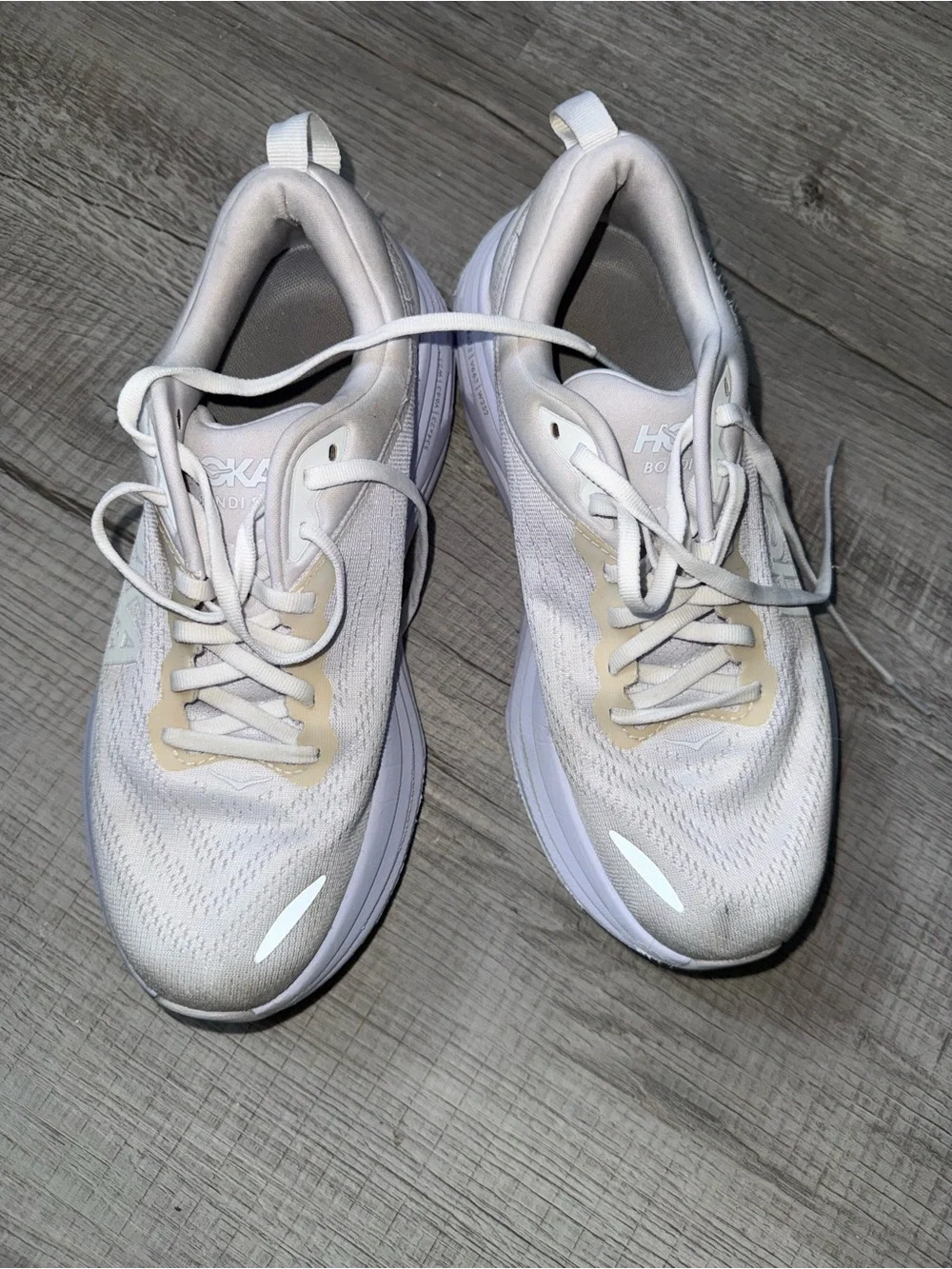 Hoka Women's White and Cream Athletic Running Shoes